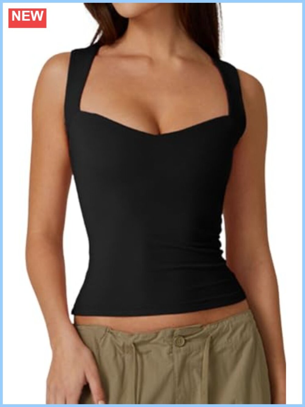 QINSEN Sweetheart Neck Sleeveless Crop Tank Top Slim Fit